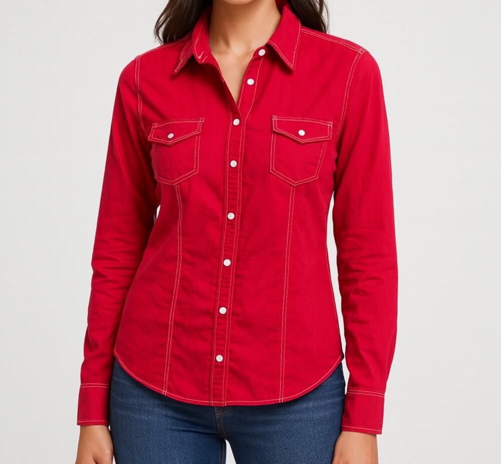 Tommy Hilfiger Womens Pink Button Front Collared Shirt Medium